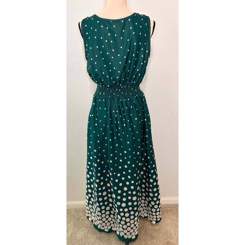 Anthony Richards Green Polka Dot Elastic Waist Sleeveless Maxi Dress, M - Picture 2 of 9